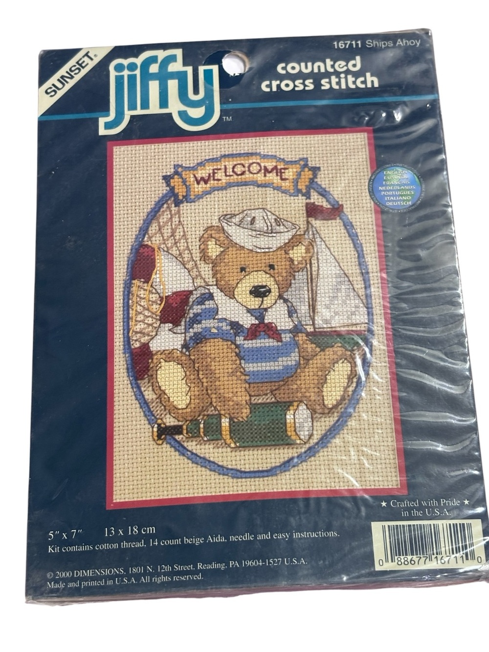 Vtg 2000 Dimensions Jiffy Counted Cross Stitch 16711 Ships Ahoy Nautical Bear